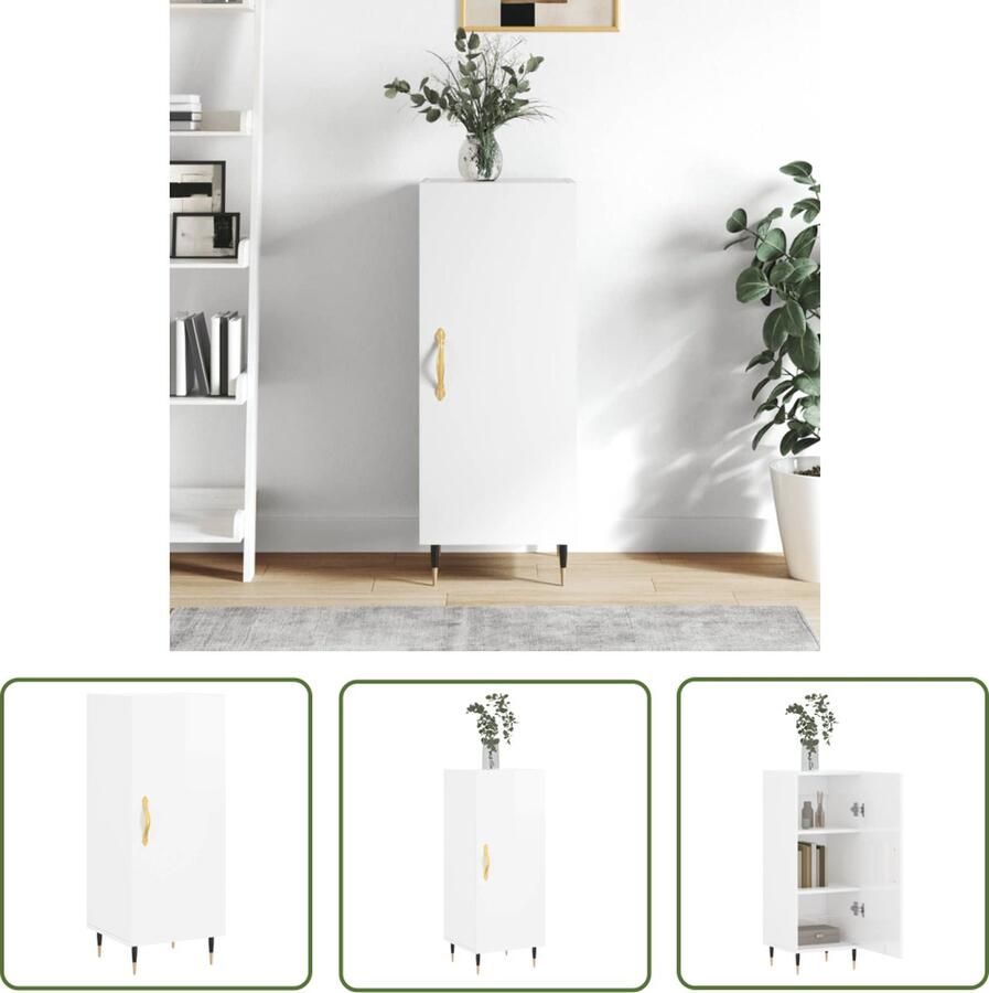 The Living Store Dressoir 34 5x34x90 cm bewerkt hout hoogglans wit Dressoir Modern Dressoir Hoogglans Wit Dressoir Houten Dressoir Metalen Dressoir - Foto 12
