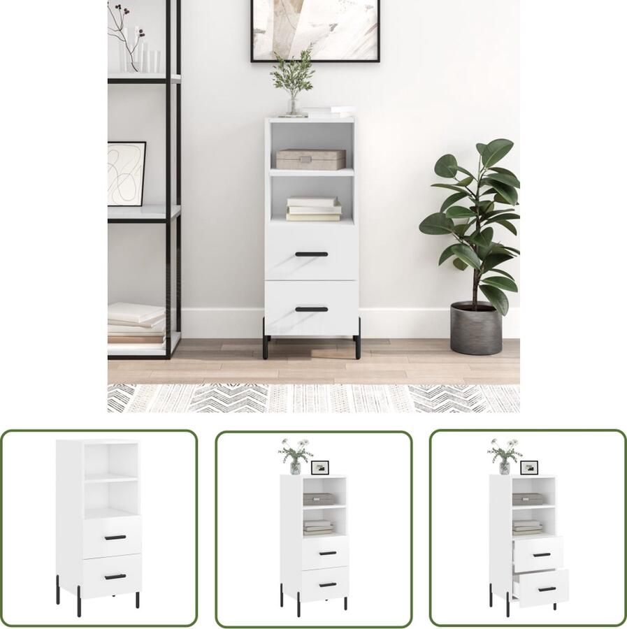 The Living Store Dressoir 34 5x34x90 cm bewerkt hout hoogglans wit Dressoir Modern Dressoir Witte Dressoir Houten Dressoir Opbergmeubel