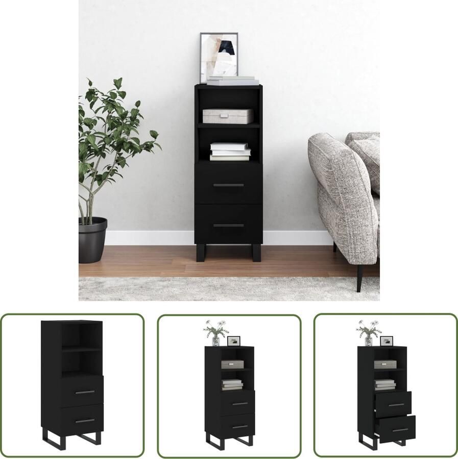 The Living Store Dressoir 34 5x34x90 cm bewerkt hout zwart Dressoir Houten Dressoir Black Furniture Modern Dressoir Tv Stand