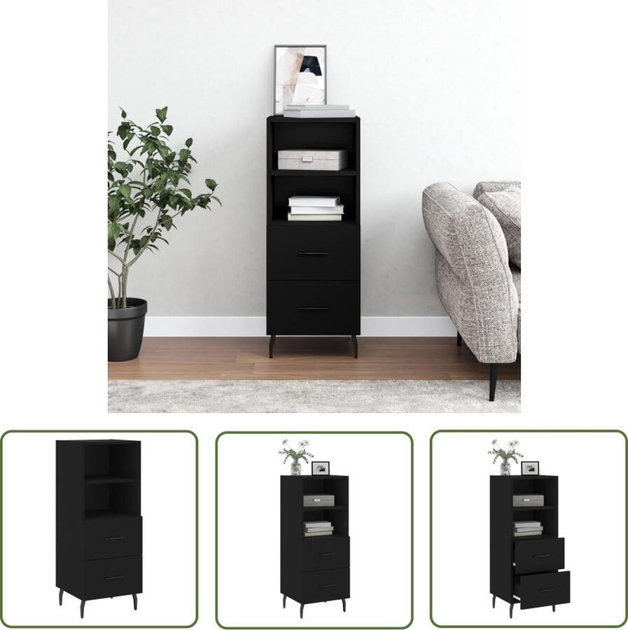 The Living Store Dressoir 34 5x34x90 cm bewerkt hout zwart Modern Dressoir Zwarte Dressoir Houten Dressoir Met Lade Opbergdressoir