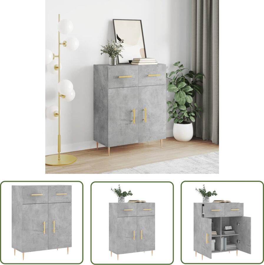 The Living Store Dressoir Betongrijs 69.5 x 34 x 90 cm Duurzaam materiaal Metalen poten Voldoende opbergruimte Stevig blad Praktische deuren - Foto 4