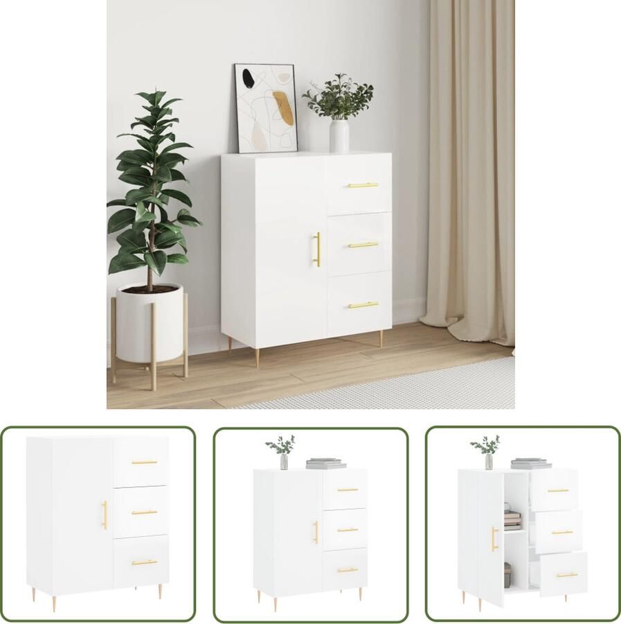 The Living Store Dressoir 69 5x34x90 cm bewerkt hout hoogglans wit Dressoir Vintage Dressoir Houten Dressoir Wit Dressoir Modern Dressoir