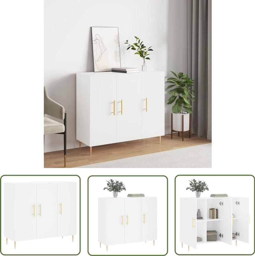 The Living Store Dressoir 90x34x80 cm bewerkt hout wit Dressoir Modern Dressoir Witte Dressoirs Houten Dressoir Opbergmeubel - Foto 3