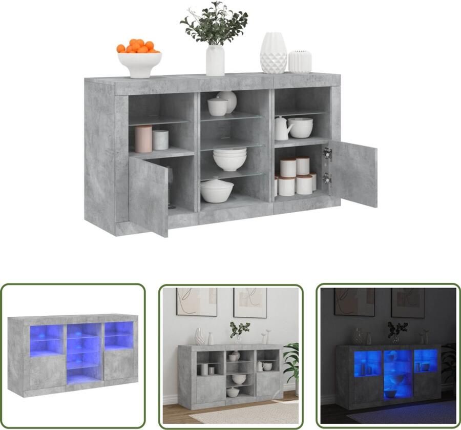 VidaXL Dressoir met LED-verlichting 123x37x67 cm betongrijs Dressoir Modern Dressoir Grijze Dressoir Houten Dressoir Led Dressoir