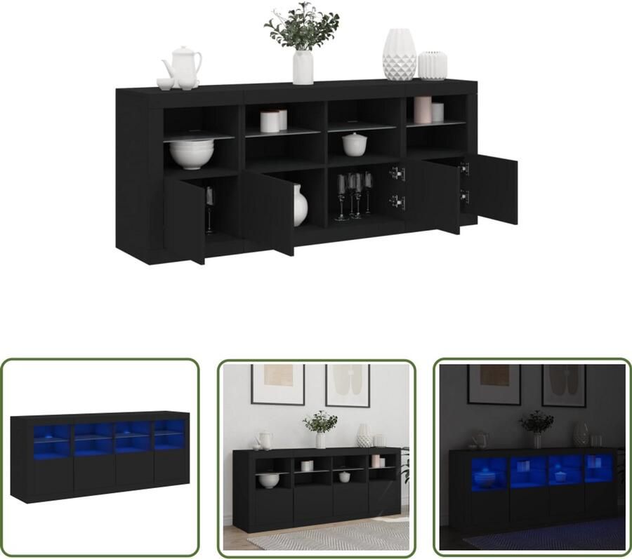 The Living Store Dressoir met LED-verlichting 162x37x67 cm zwart Modern Dressoir Led Verlichting Tv Meubel Kast Zwarte Dressoirs