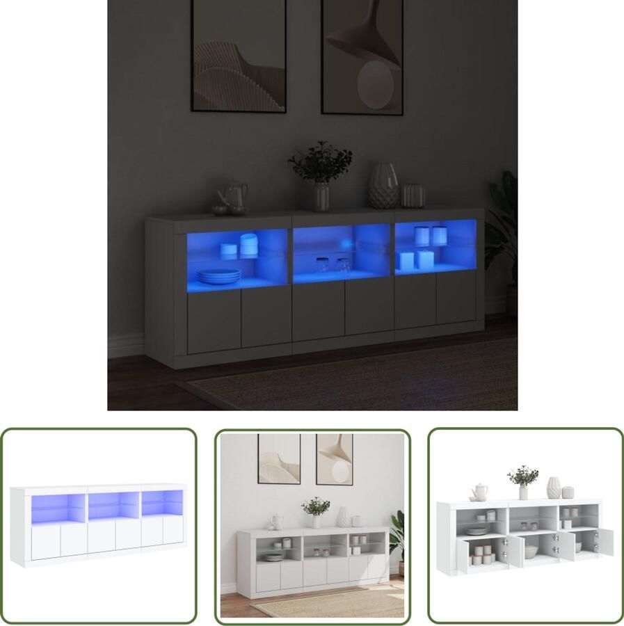 The Living Store Dressoir met LED-verlichting 181 5x37x67 cm wit Modern Dressoir Dressoirs Buffet Opbergkast Led Verlichting