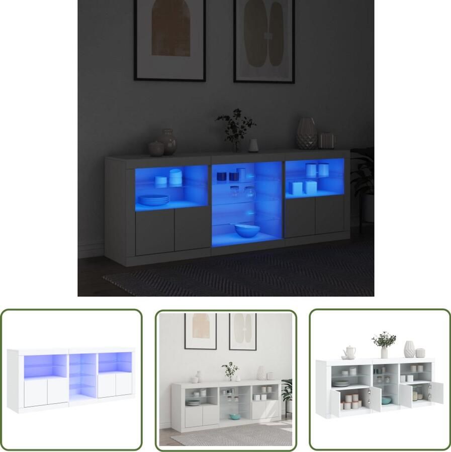 The Living Store Dressoir met LED-verlichting 181 5x37x67 cm wit LED Dressoir Modern Dressoir Witte Dressoir Opbergdressoir Tv Stand