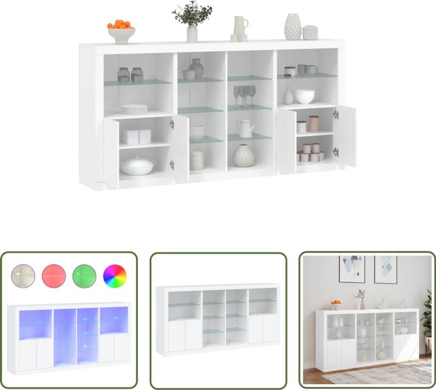 The Living Store Dressoir met LED-verlichting 202x37x100 cm wit Modern Dressoir Led Dressoir Witte Dressoir Tv Kast Salontafel