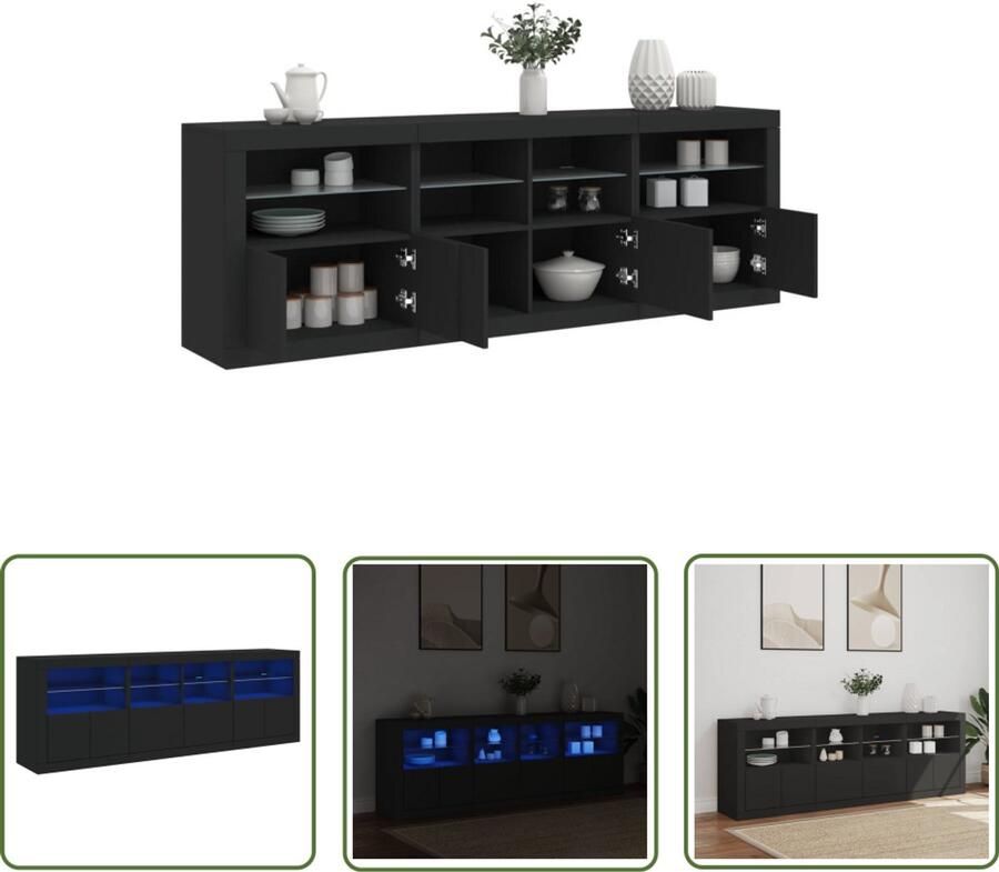 The Living Store Dressoir met LED-verlichting 202x37x67 cm zwart Dressoir Modern Design Led Verlichting Rgb Licht Zwarte Kast