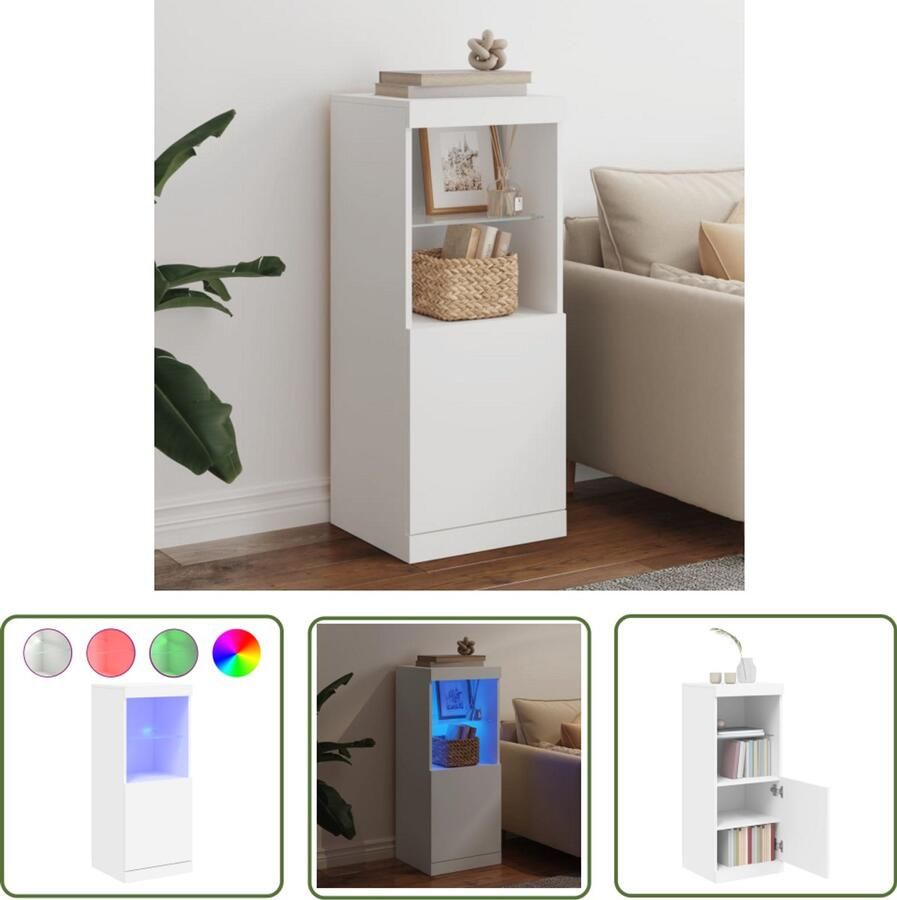 The Living Store Dressoir met LED-verlichting 41x37x100 cm wit Dressoir Buffetkast Led Verlichting Modern Interieur Opbergruimte