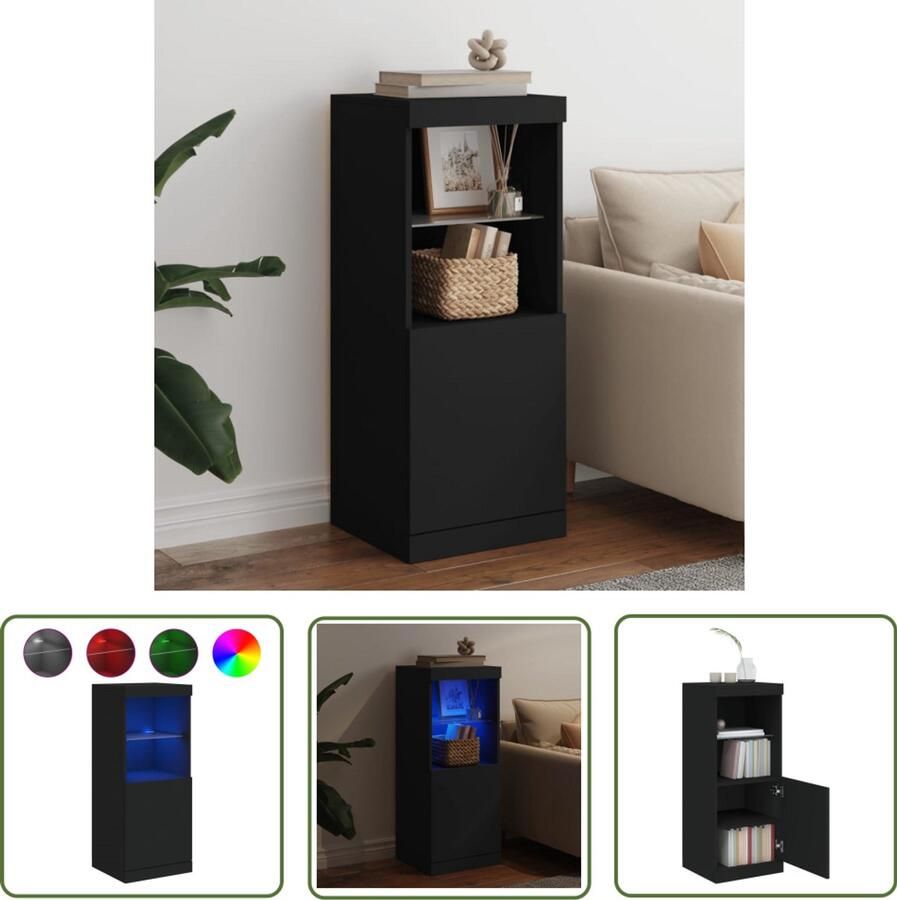 The Living Store Dressoir met LED-verlichting 41x37x100 cm zwart Moderne Kast Dressoir Buffetkast Led Verlichting Zwarte Kast