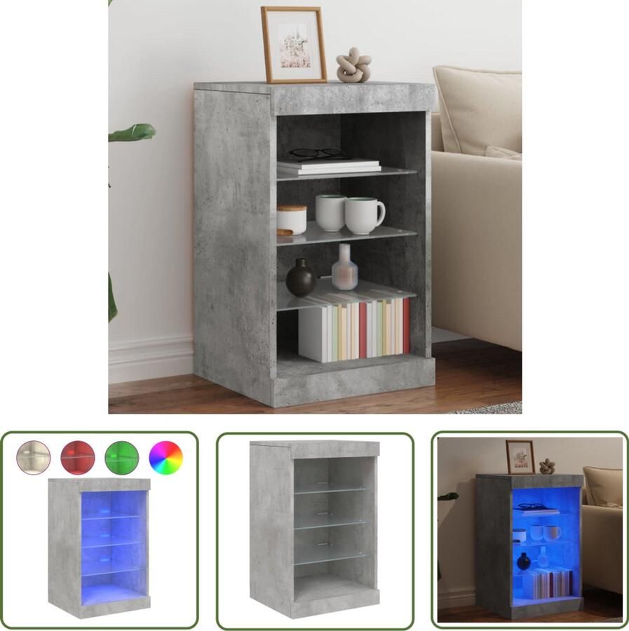 The Living Store Dressoir met LED-verlichting 41x37x67 cm betongrijs Modern Dressoir Led Verlichting Buffetkast Tv Kast Opbergkast