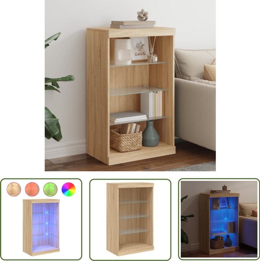 The Living Store Dressoir met LED-verlichting 60 5x37x100 cm sonoma eikenkleurig Moderne Kast Dressoir Buffetkast Led Verlichting Sonom Eiken