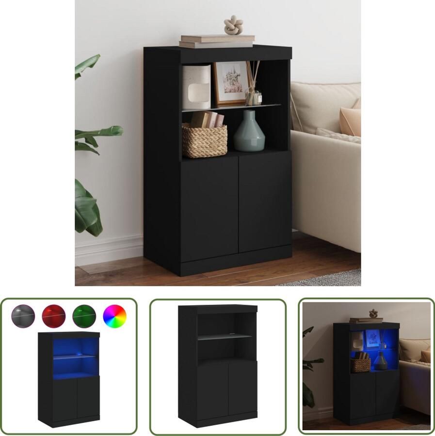 The Living Store Dressoir met LED-verlichting 60 5x37x100 cm zwart Dressoir Buffetkast Led Verlichting Modern Design Woonkamer