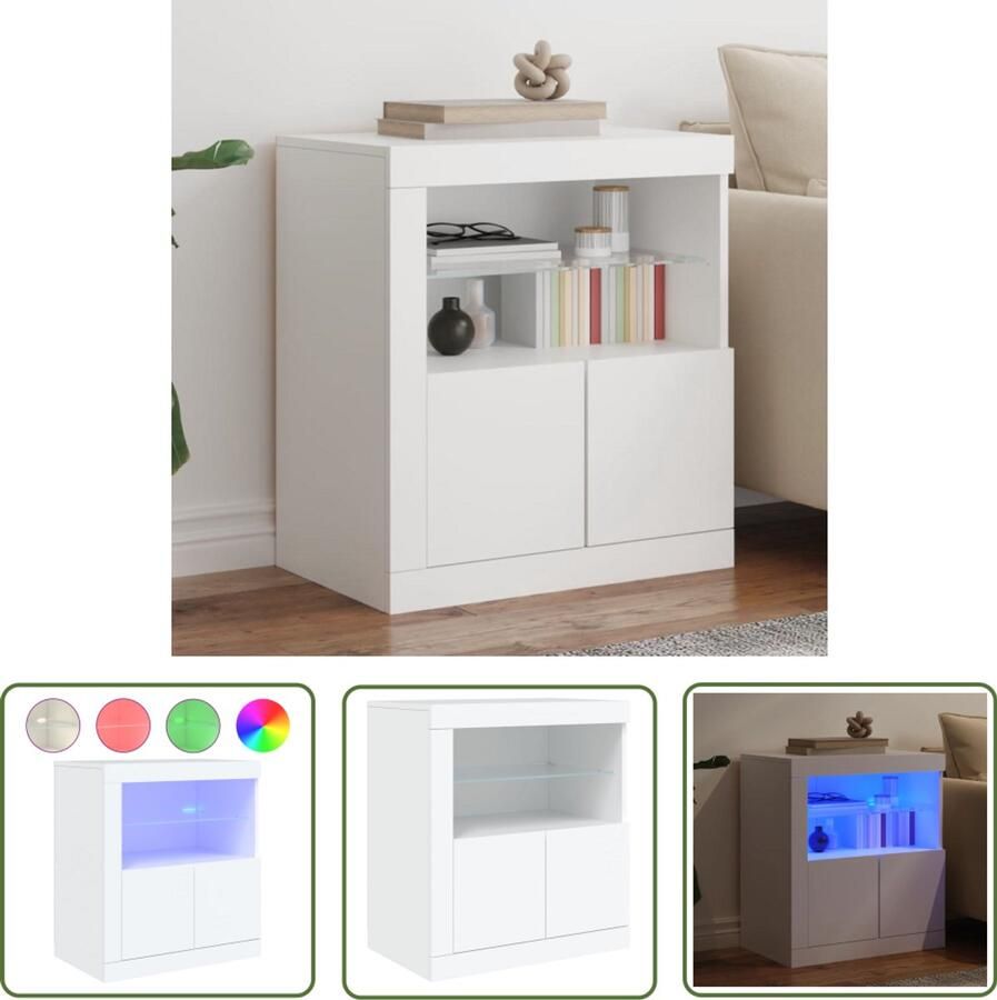 VidaXL Dressoir met LED-verlichting 60 5x37x67 cm wit Dressoir Modern Dressoir Houten Dressoir Wit Dressoir Led Verlichting