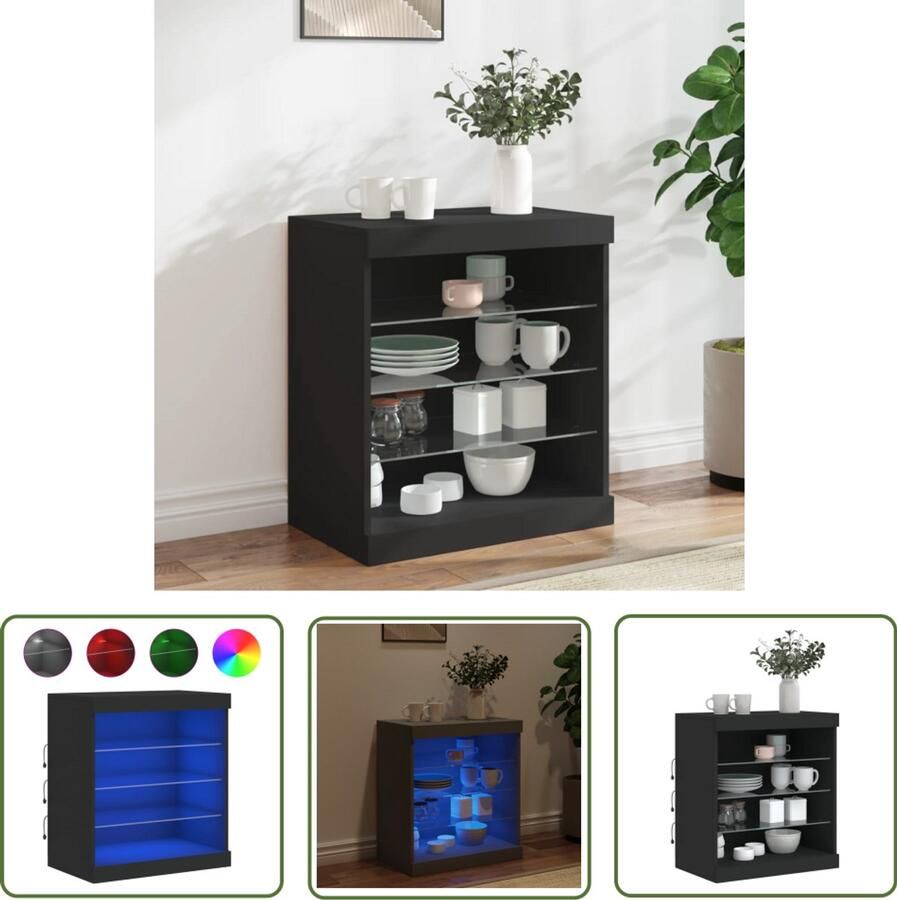 The Living Store Dressoir met LED-verlichting 60 5x37x67 cm zwart Moderne Kast Led Verlichting Tv Stand Salontafel Woonkamerinrichting