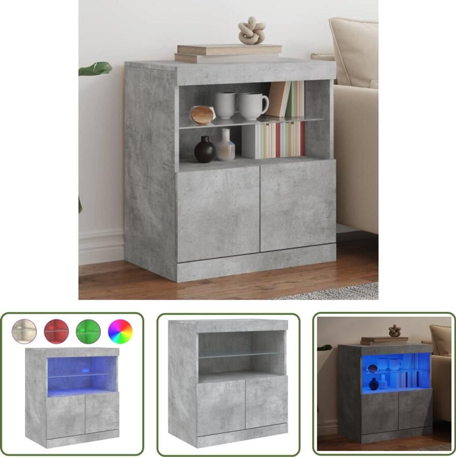 The Living Store Dressoir met LED-verlichting 60x37x67 cm betongrijs Moderne Kast Tv-meubel Led Verlichting Buffetkast Opbergkast