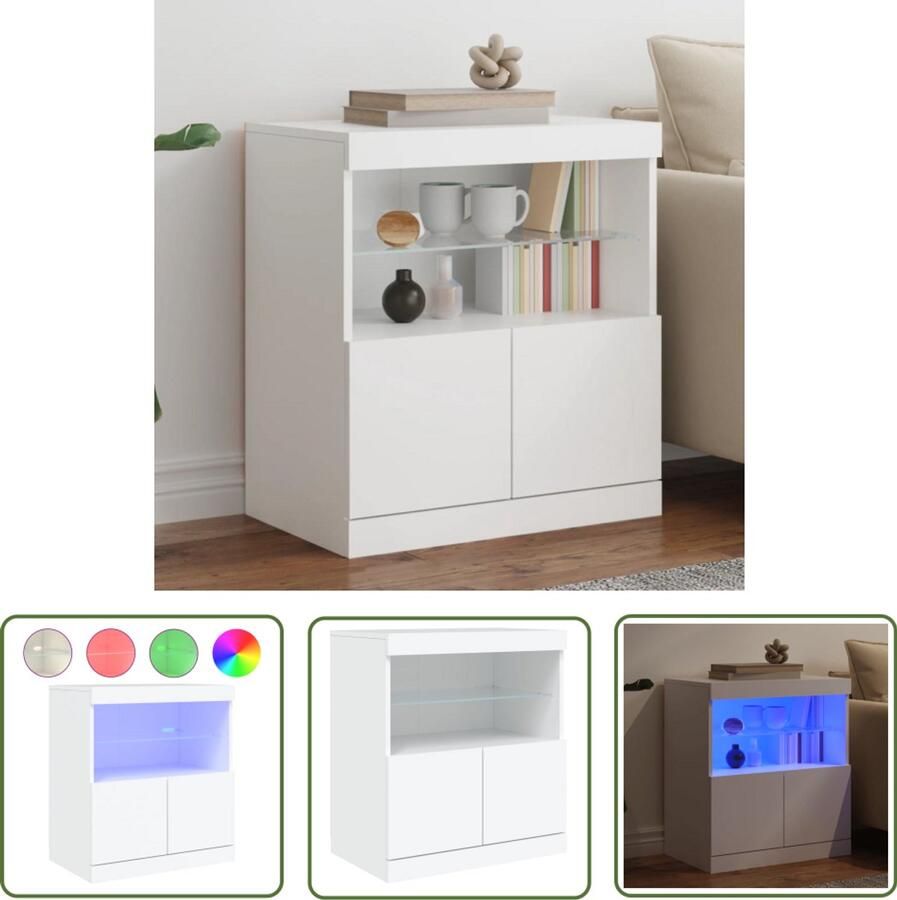 The Living Store Dressoir met LED-verlichting 60x37x67 cm wit Modern Dressoir Led Verlichting Buffetkast Houten Kast Opbergkast