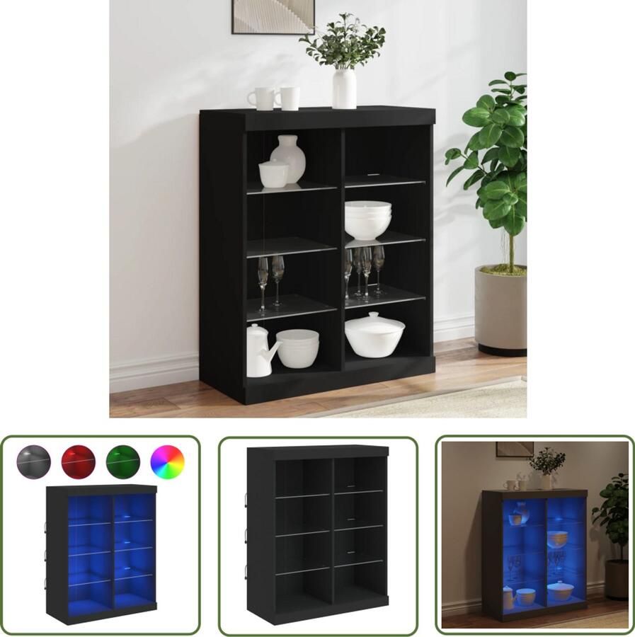 The Living Store Dressoir met LED-verlichting 81x37x100 cm zwart Moderne Kast Dressoir Buffetkast Led Verlichting Zwarte Kast