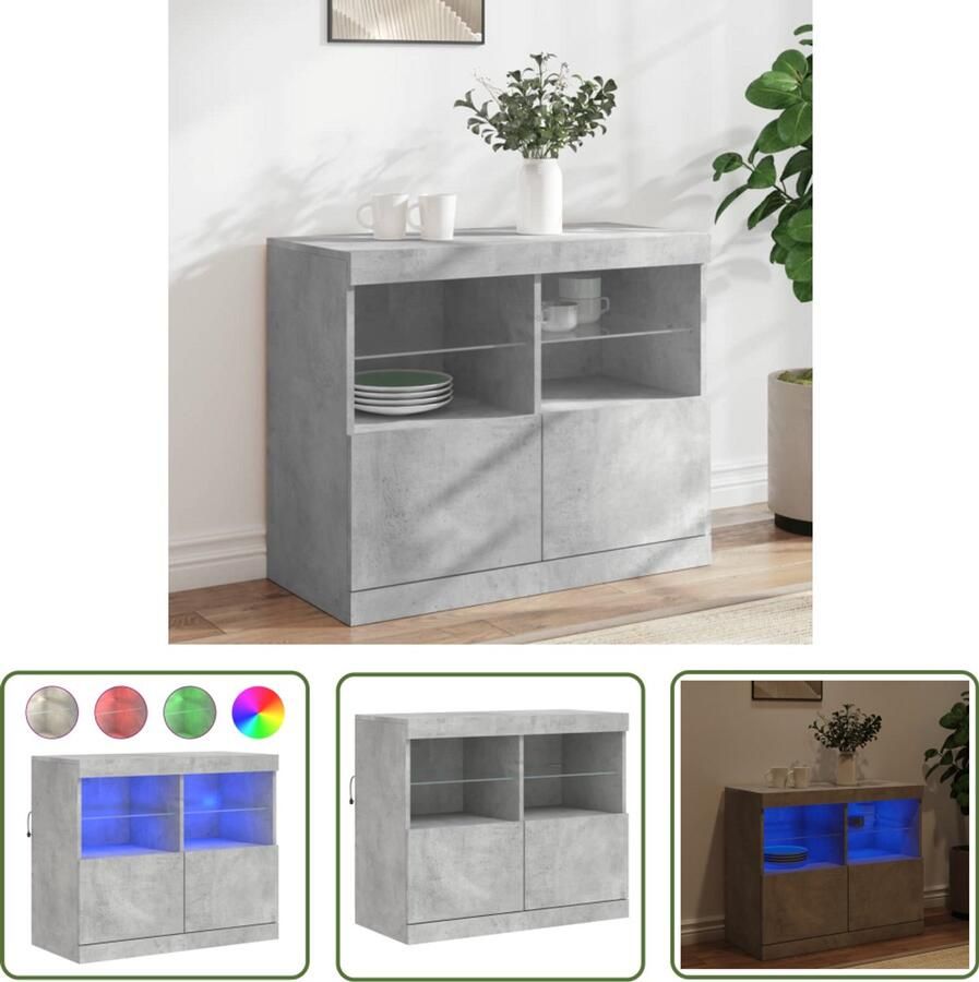 The Living Store Dressoir met LED-verlichting 81x37x67 cm betongrijs Moderne Kast Dressoir Buffettafel Led Verlichting Betongrijs