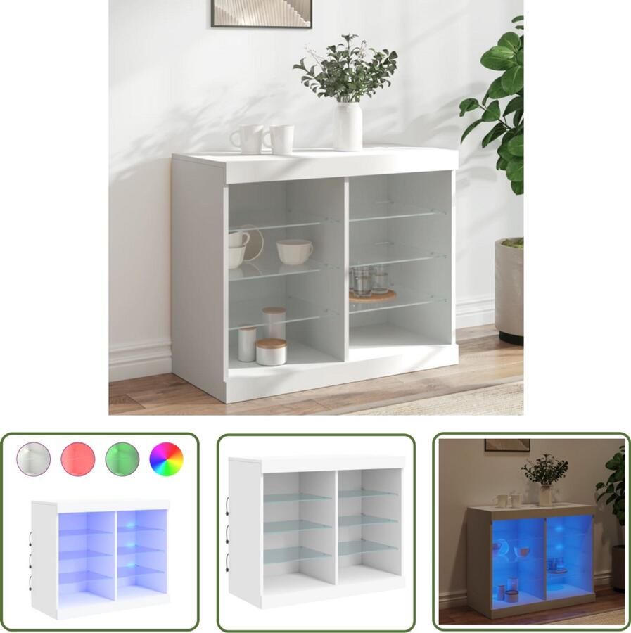 The Living Store Dressoir met LED-verlichting 81x37x67 cm wit Dressoir Kast Led Verlichting Houten Dressoir Buffetkast