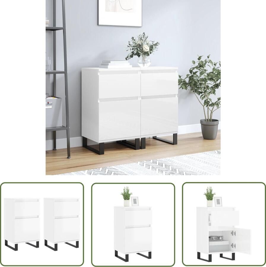 VidaXL Dressoirs 2 st 40x35x70 cm bewerkt hout hoogglans wit Stijlvolle Dressoirs Modern Interieur Hoogglans Wit Bewerkt Hout Kast