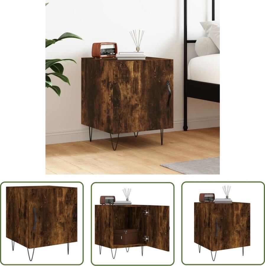 The Living Store Nachtkastje Modern Charme Meubelen 40 x 40 x 50 cm Gerookt eiken kleur Nachtkastje Modern Houten Nachtkastje Bruine Nachtkastje Slaapkamers - Foto 2