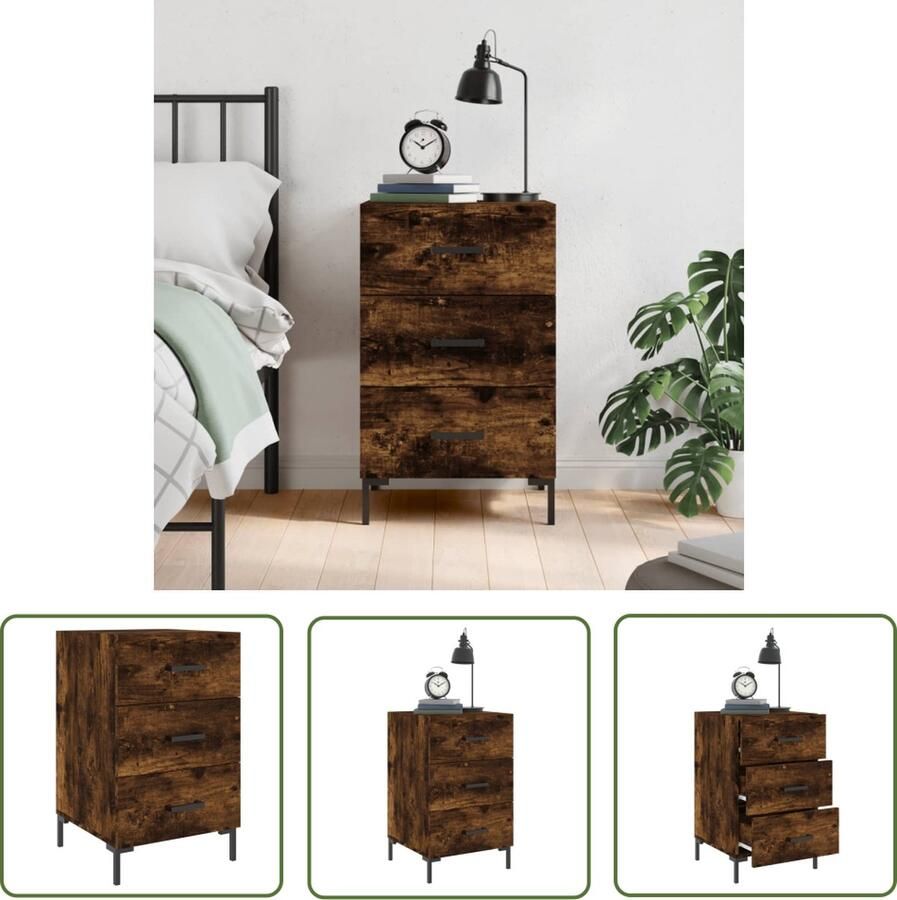 The Living Store Nachtkastje Moderne Charme Bijzetkast 40 x 40 x 66 cm Gerookt Eiken Nachtkastje Modern Bruine Kleur Houten Kast Bijzettafel - Foto 2