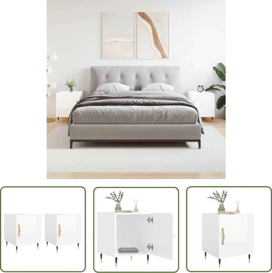 The Living Store Nachtkastjes moderne charme nachtkastjes 40x40x50cm Hoogglans wit Nachtkastjes Modern Witte Nachtkastjes Houten Nachtkastjes Slaapkamersdecoratie - Foto 2