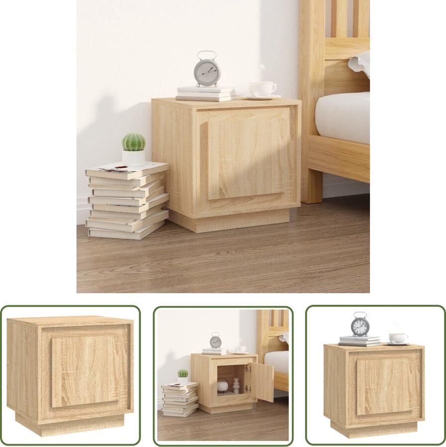The Living Store Nachtkastje 44x35x45 cm bewerkt hout sonoma eikenkleurig Nachtkastje Modern Nachttafel Houten Nachtkast Sonomane Eiken Meubilair Slaapkamersdecoratie - Foto 2