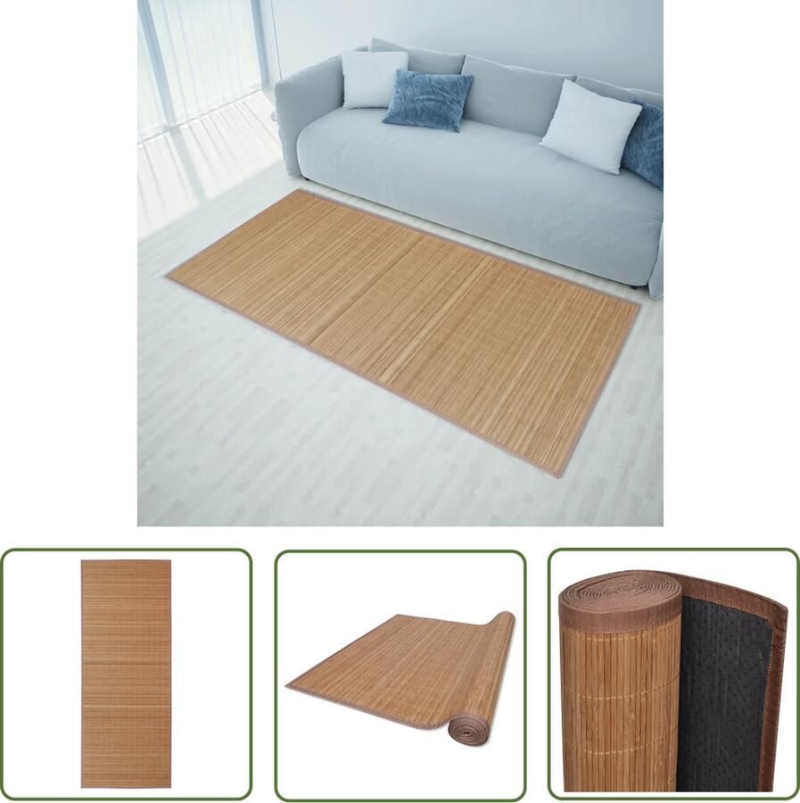The Living Store Bamboe Mat Moderne Tapijt 80 x 300 cm PVC Anti-slip Onderkant Bruin Gemakkelijk Schoon te Maken Bamboe Tapijt Modern Tapijt Vloerkleden Bruin Tapijt Lange Tapijt