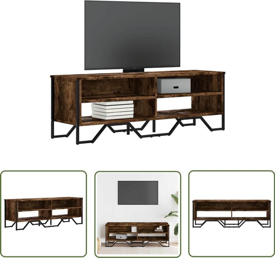 The Living Store Tv-meubel 122x34x41 cm bewerkt hout gerookt eikenkleurig Tv-meubel Modern Tv-meubel Houten Tv-meubel Bruine Tv-kast Tv-stand
