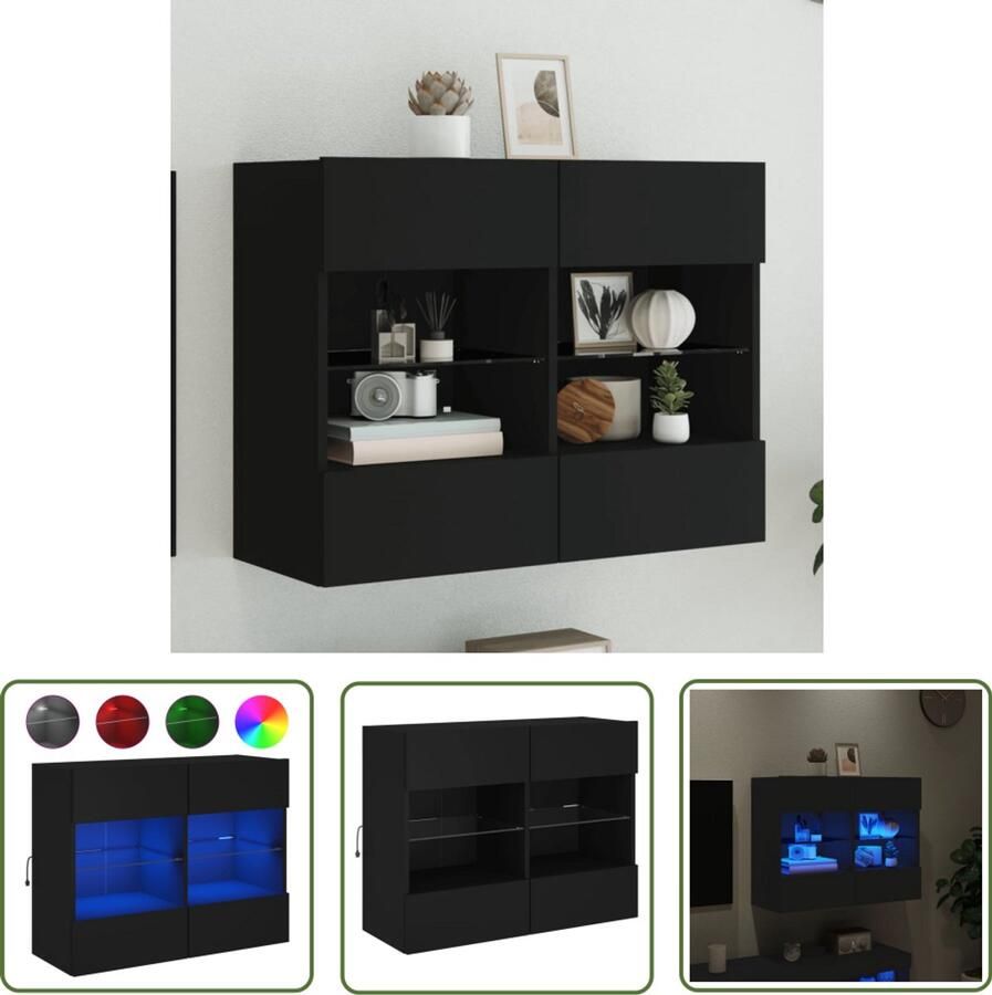 The Living Store Tv-wandmeubel met LED-verlichting 78 5x30x60 5 cm zwart Tv-wandmeubel Modern Tv-meubel Zwarte Tv-kast Led Tv-standaard Houten Tv-tafel
