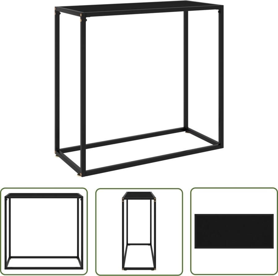 The Living Store Wandtafel Modern Zwart 80 x 35 x 75 cm Gehard Glas en Staal Wandtafel Modern Zwarte Wandtafel Design Wandtafel Salontafel - Foto 2