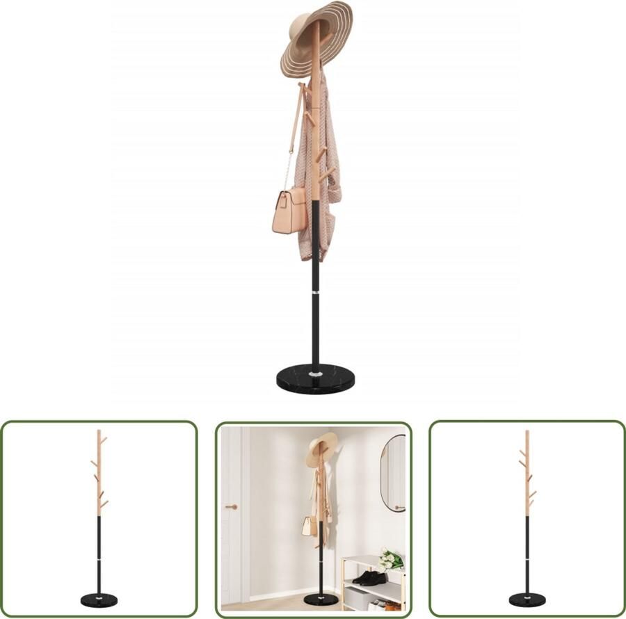 The Living Store Kapstok Modern 172 cm IJzer en beukenhout Marmeren voet Zwart Kapstok Moderne Kapstok Houten Kapstok Metalen Kapstok Entreehal Decoratie