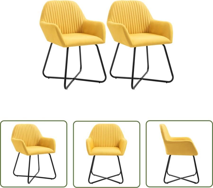 The Living Store Eetstoel Modern Set van 2 Geel 61 x 61 x 84 cm Stof Eetkamerstoel Moderne Stoel Gelauwerde Stoel Velours Stoel Comfortabele Stoel - Foto 3
