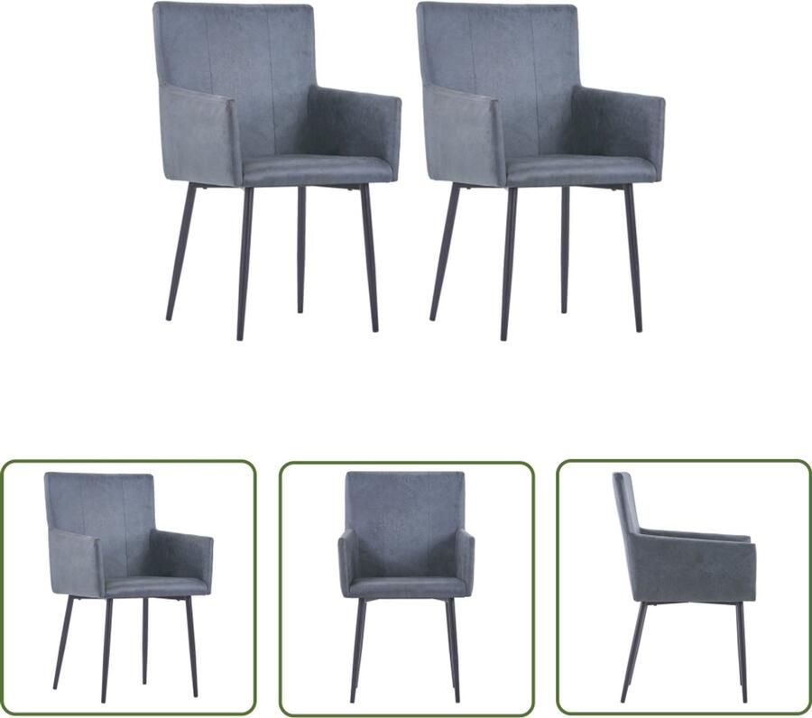 The Living Store Eetkamerstoelen met armleuningen 2 st kunstsuède grijs Eetkamerstoelen Moderne Stoelen Stijlvolle Stoelen Velours Stoelen Grijze Stoelen