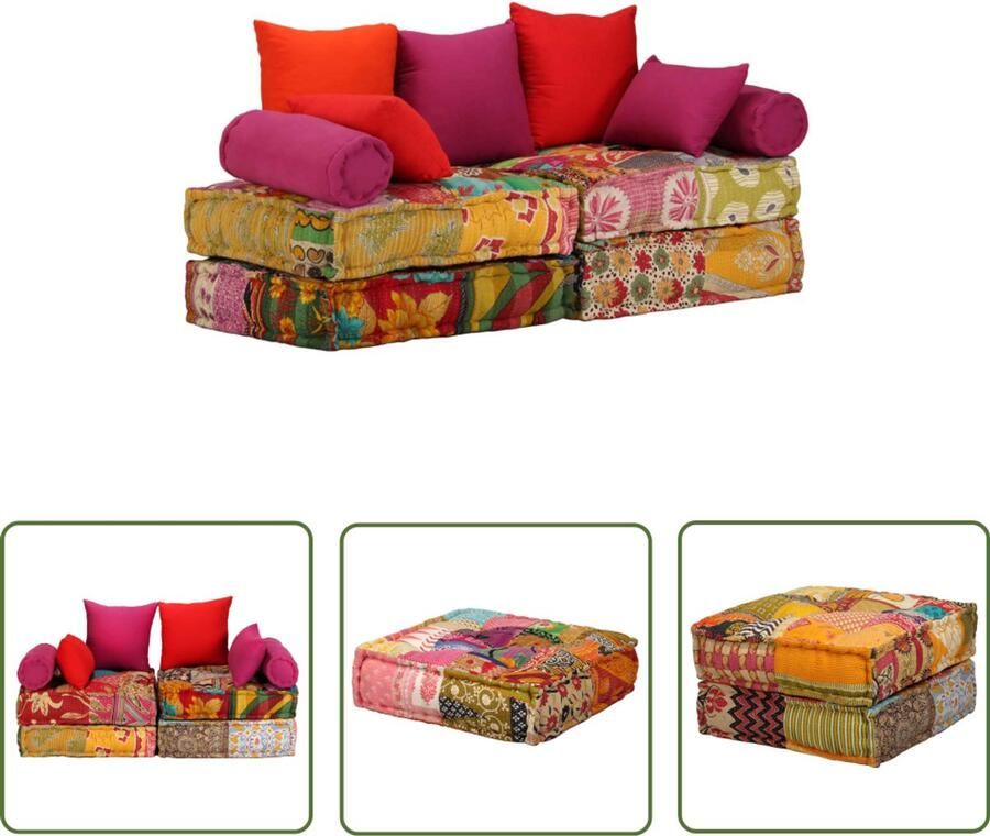 VidaXL Modulair Patchwork 2-zits Poef Stof Modulaire Sofa Multifunctionele Bank Patchwork Sofa Loungepoef Slaapkamer Accessoires Woonaccessoires