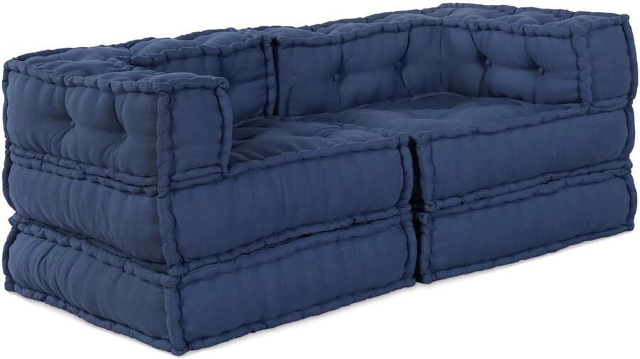 VidaXL Poef Set van 2 Indigo Katoen 70 x 70 x 54 cm Poefs Vierkant