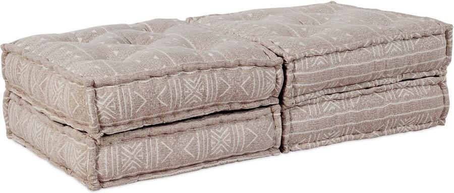 VidaXL 2-zits modulaire pouffe bank omklapbaar in lichtbruin stof