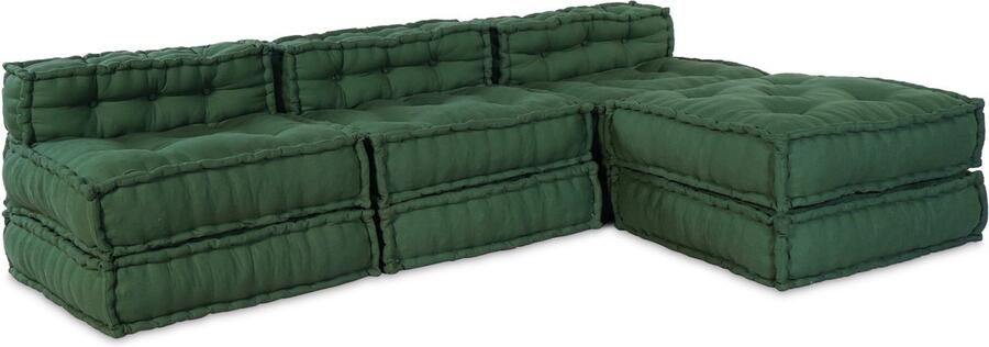 VidaXL Poef Set van 4 Groen Katoen Hoek poef 70x70x54 cm