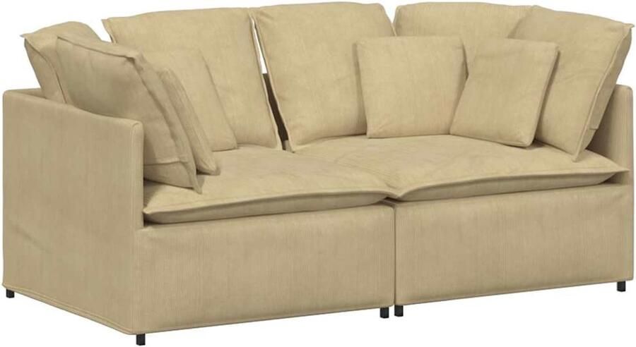 VidaXL Modulaire bank met kussens corduroy stof lichtgroen grijs