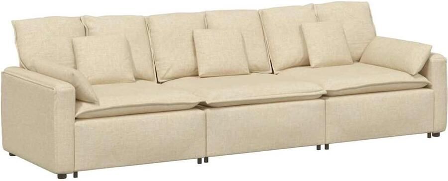 VidaXL Modulaire bank met kussens crèmekleurig