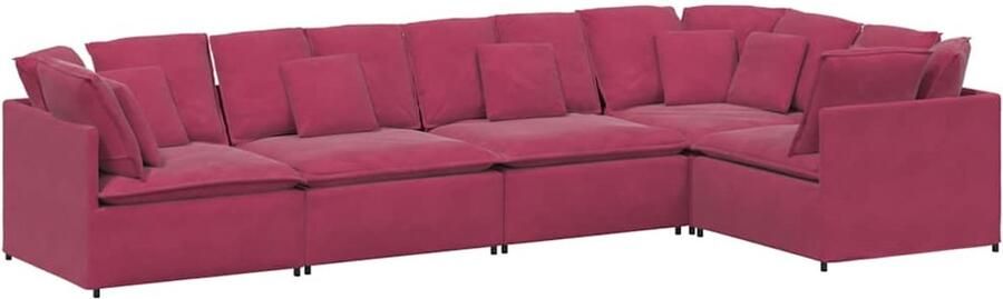 VidaXL Modulaire bank met kussens fluweel wijnrood - Foto 2