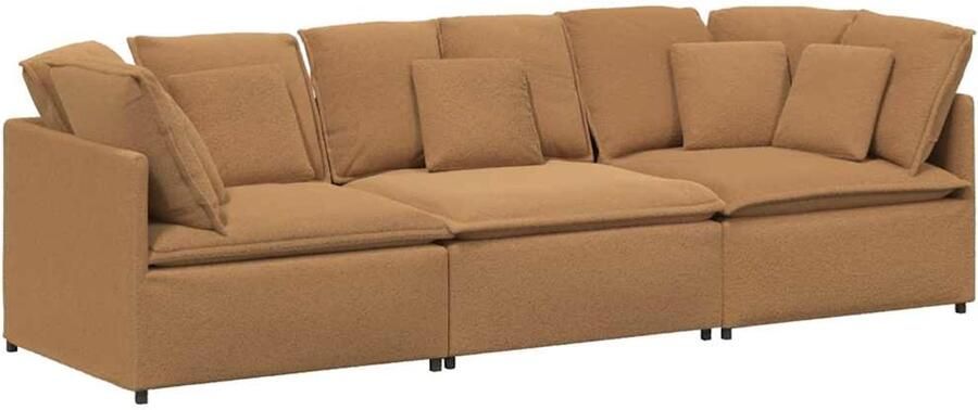 VidaXL Modulaire bank met kussens gekrulde wolachtige stof beige