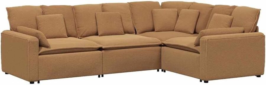 VidaXL Modulaire bank met kussens gekrulde wolachtige stof beige