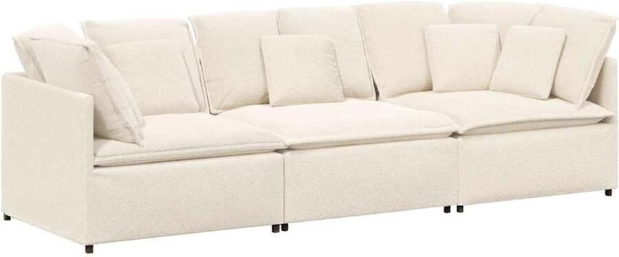 VidaXL Modulaire bank met kussens gekrulde wolachtige stof crème