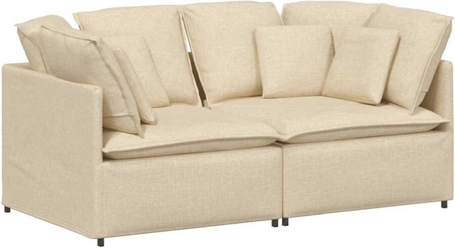 VidaXL Modulaire bank met kussens stof crèmekleurig