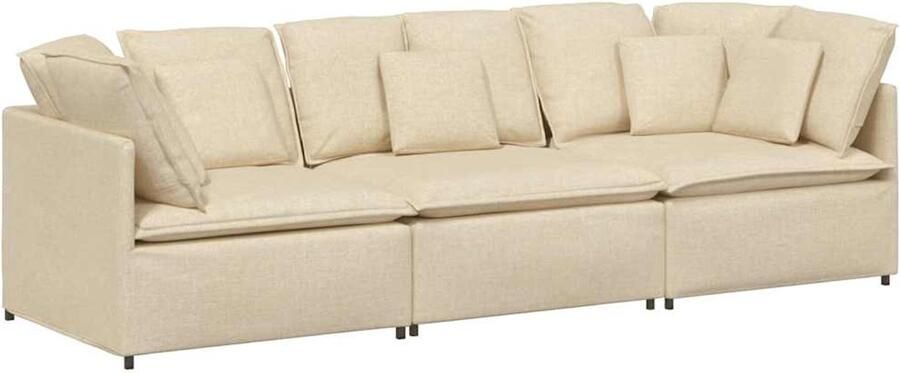 VidaXL Modulaire bank met kussens stof crèmekleurig - Foto 2