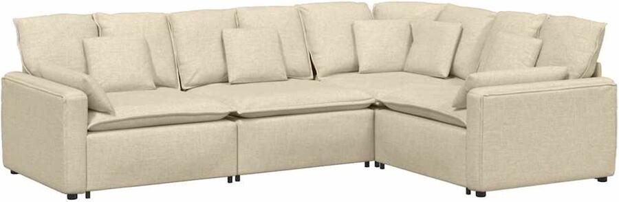 VidaXL Modulaire bank met kussens stof crèmekleurig